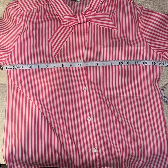 VINTAGE Pink and White Striped Blouse with Bow - Picture 8 of 8